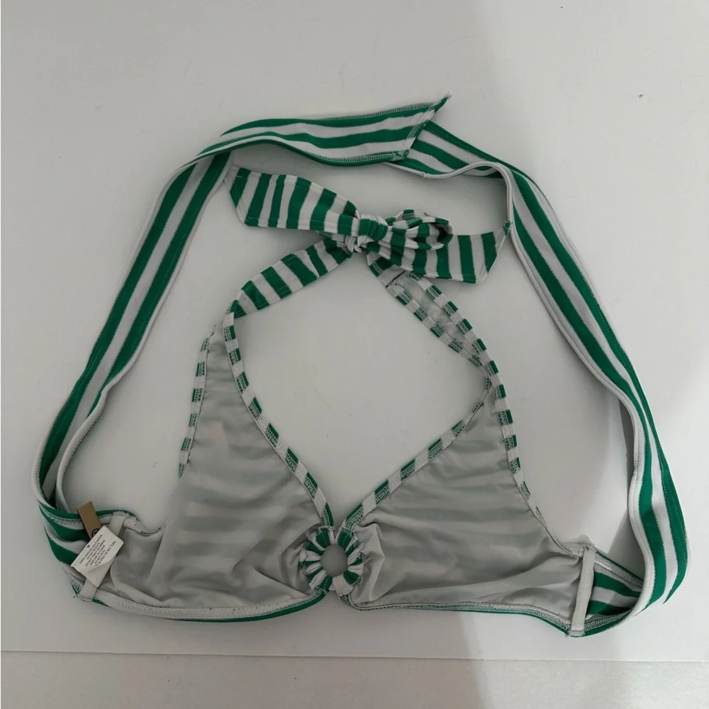 Juicy Couture Green White Stripe Y2K Halter Style Bikini Set - Size Medium